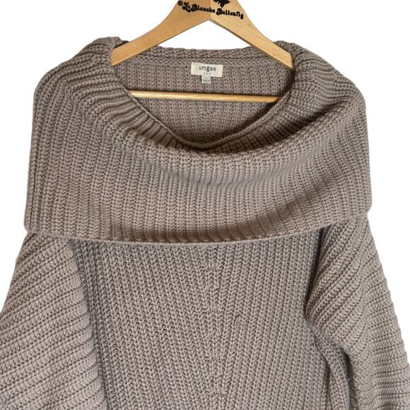 UMGEEUSA Tan Cowl Neck Tunic Sweater  Size Large, Oversized Cable Knit Wool - Picture 4 of 9